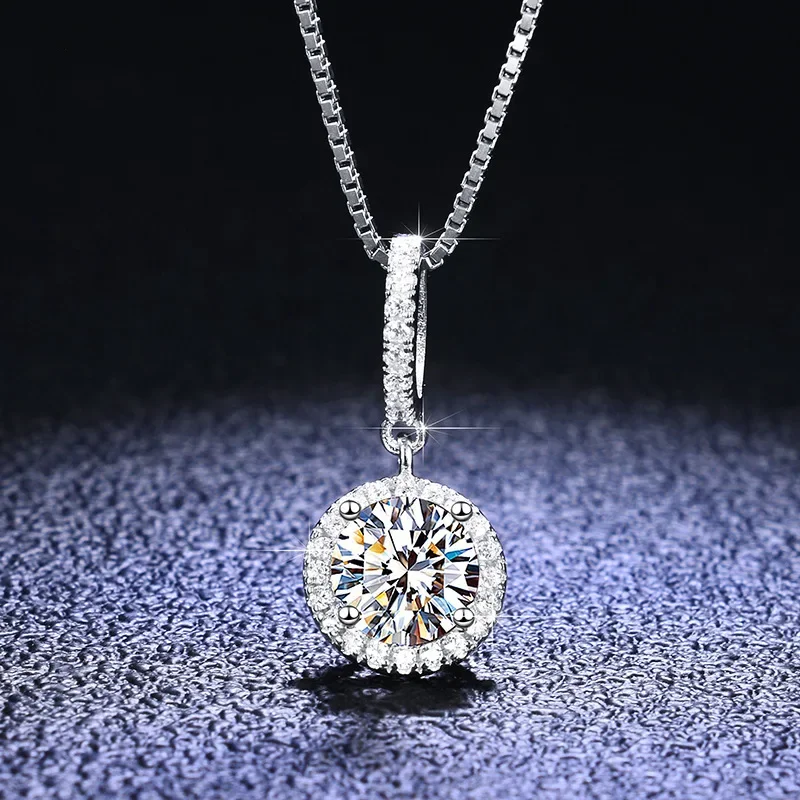 Ciondoli In Vero Platino Collana Di Diamanti Moissanite Da 1 Carato Per Donna Borsa Rotonda Classica Catena Di Clavicola Da Neve Regalo Di Gioielli Da