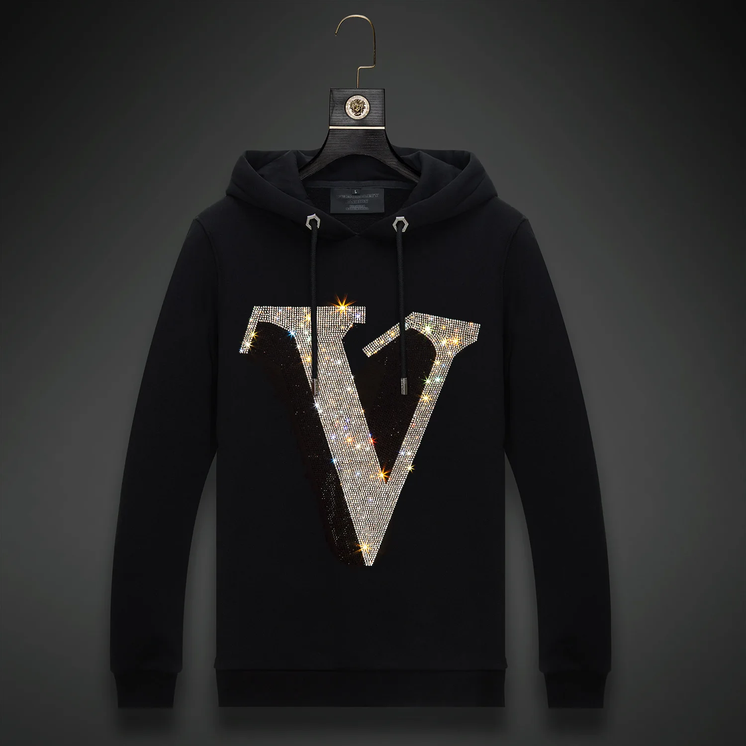 

Plus Size 2023 Men Letter Rhinestones Hoodie Sweatshirt Fashion Streetwear Full Pullover Hooded Hoodie Thick Mens Winter Clothes