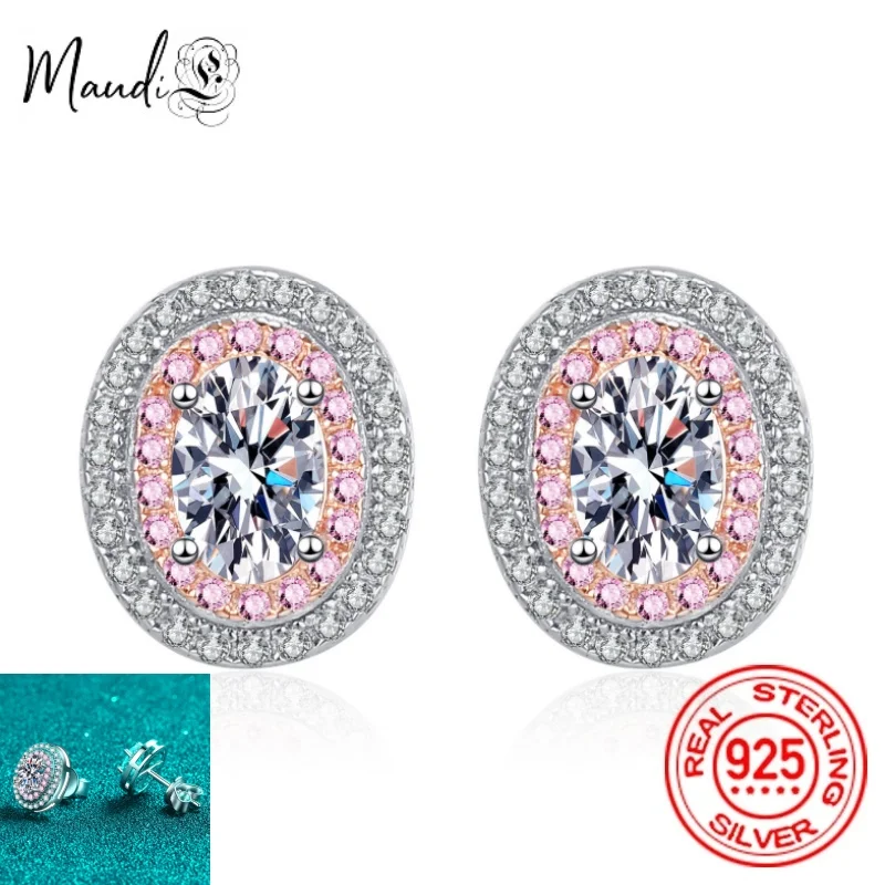 

1CT Moissanite Stud Earrings for Women 2023 Luxury 925 Sterling Silver Lab Created Diamond Double Halo Wedding Jewelry Gifts