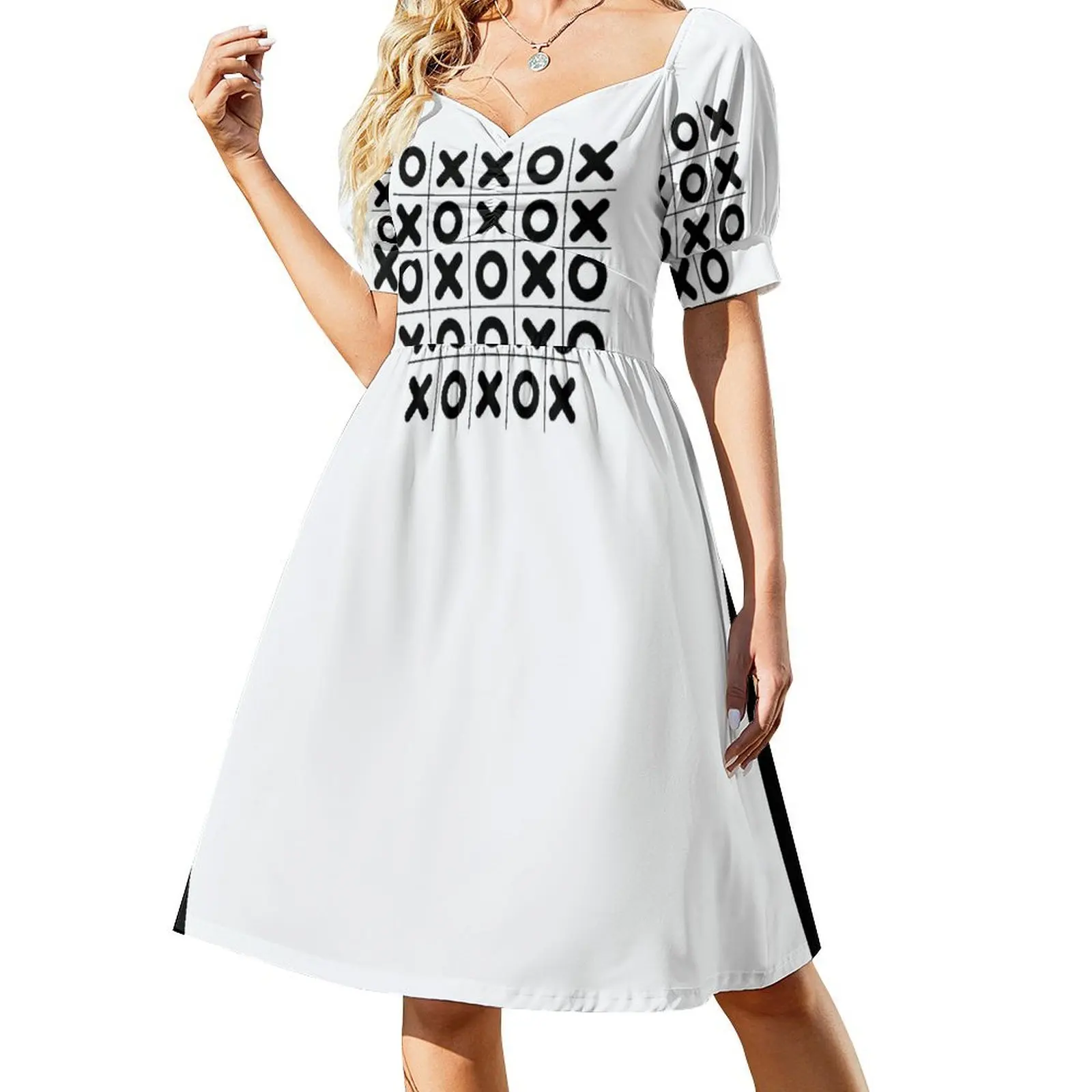 Vestido de tres en raya en blanco y negro de manga corta para fiesta de graduación, vestido de noche para mujer