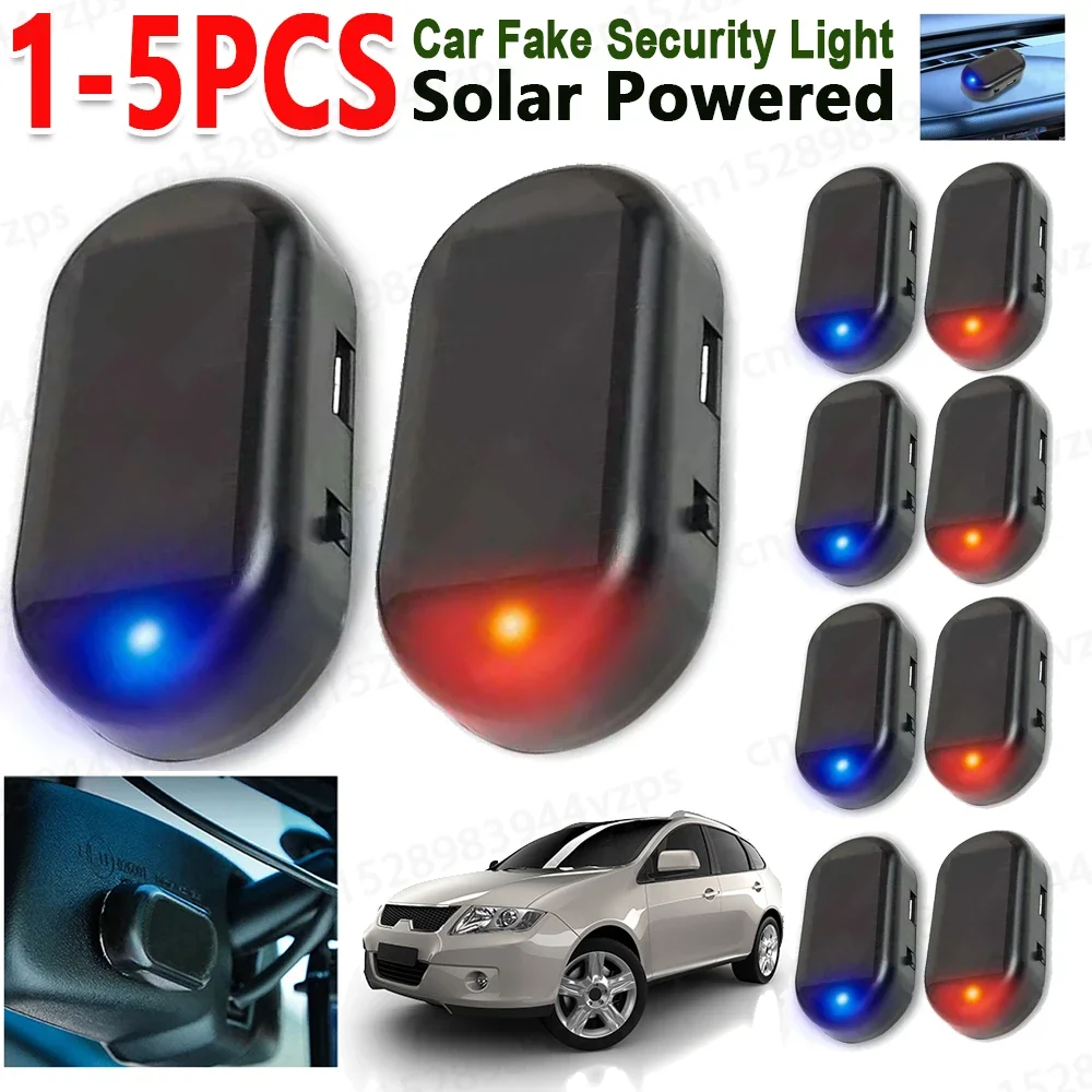 Solar Powered Car Fake Security Light Blue/Red Light Simulated Dummy Alarm Flashing Imitation Lamp Wireless Signal Alarm 1-5PCS emergency warning lamp warning light security flashing light warning beacon light