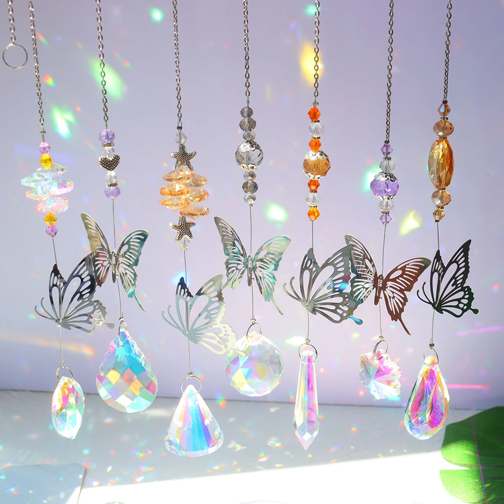 7PCS Hanging Crystal Prism Pendant Rainbow Suncatcher Window Chandelier  Decor US