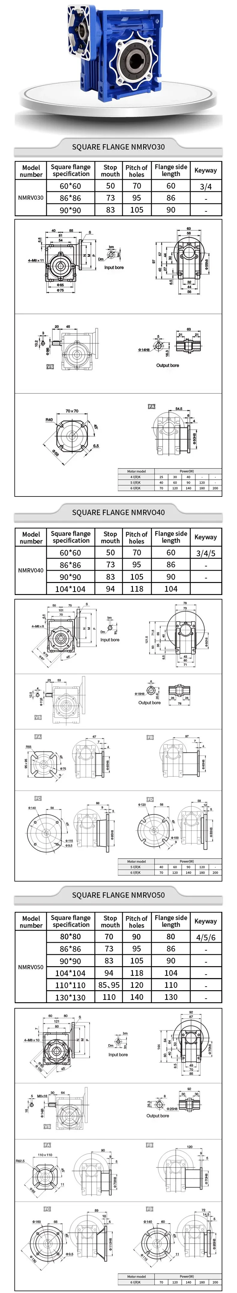 Nmrv30 40 50 63 75 90 110 130 Vierkant flansch Schnecken reduzierer Aluminium gehäuse Getriebe anzug mit hohem Drehmoment für Servos chritt motor – Detail 10