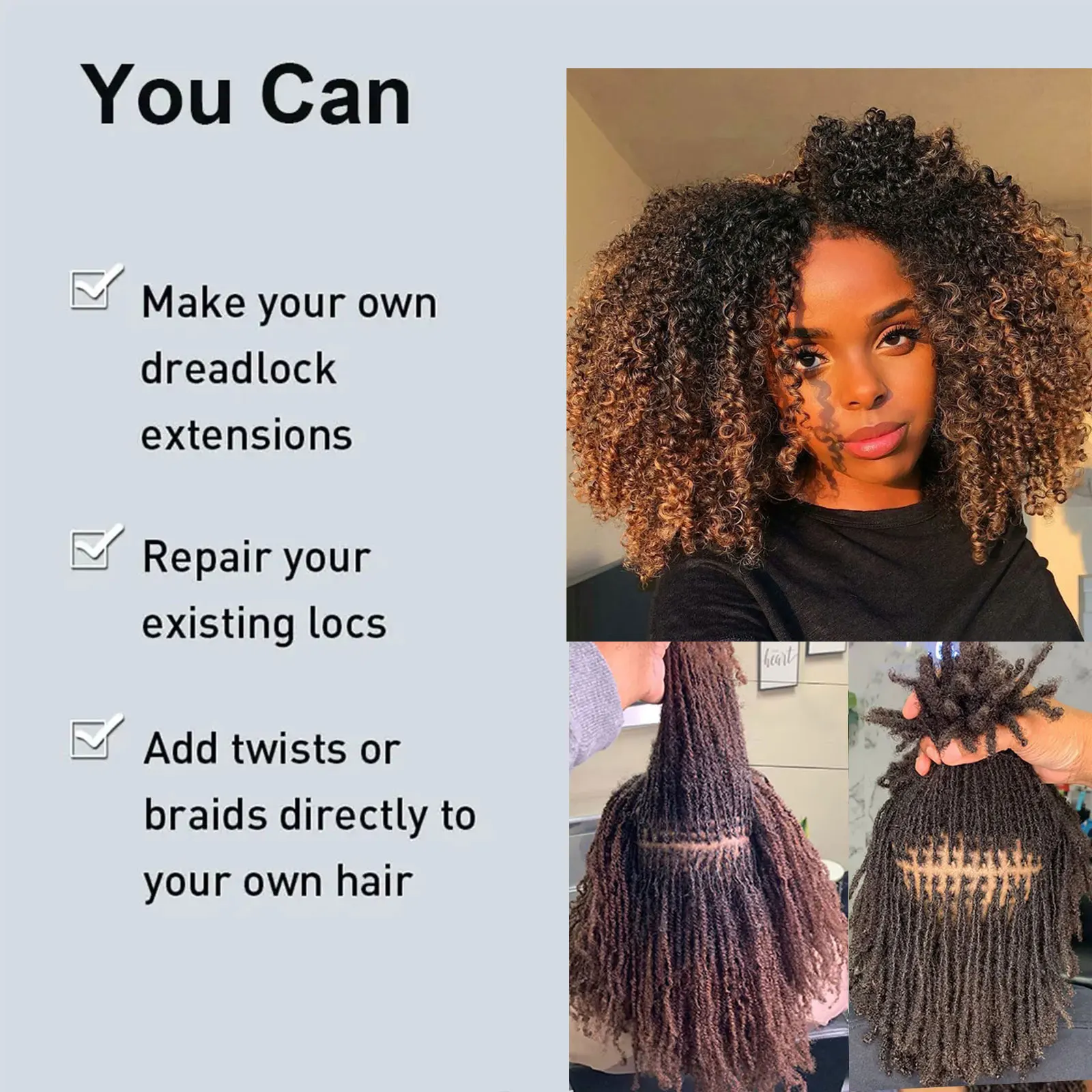 Human Hair Extensions Human Hair For Braiding Ombre Afro Kinky Curly Bulk Crochet Braiding Locks No Weft #30-#1-#30