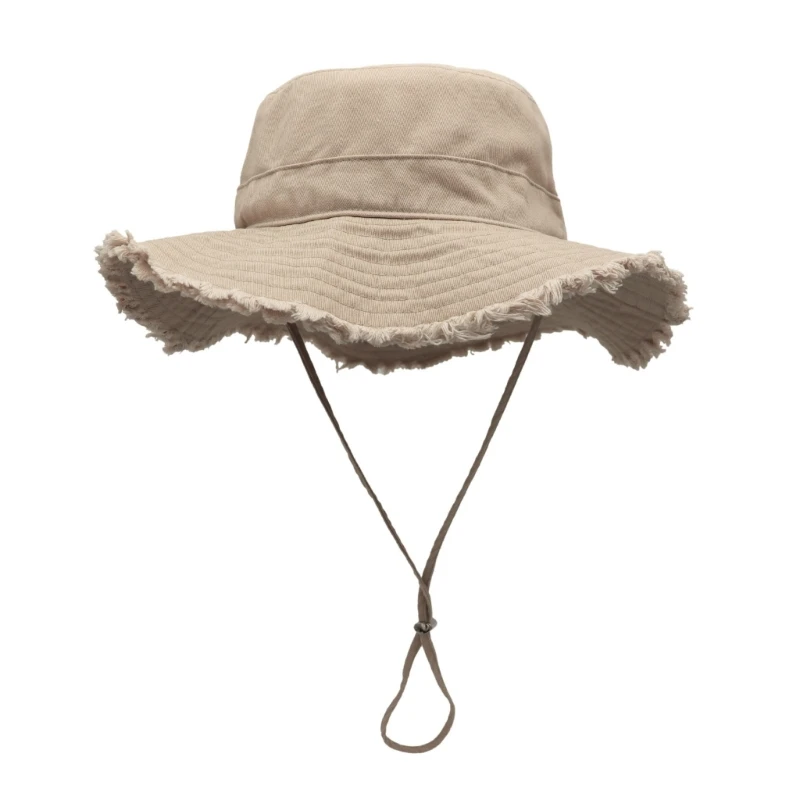 Frayed Design Fisherman Hat with Adjust Chin Rope Anti-Uv