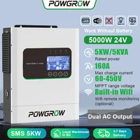 POWGROW Onduleur Solaire Hybride 12KW 6.5KW 5KW 3.6KW Double Sortie MPPT 220V 24V 48V Entrée PV Max 500V Chargeur Solaire 160A avec BMS 4