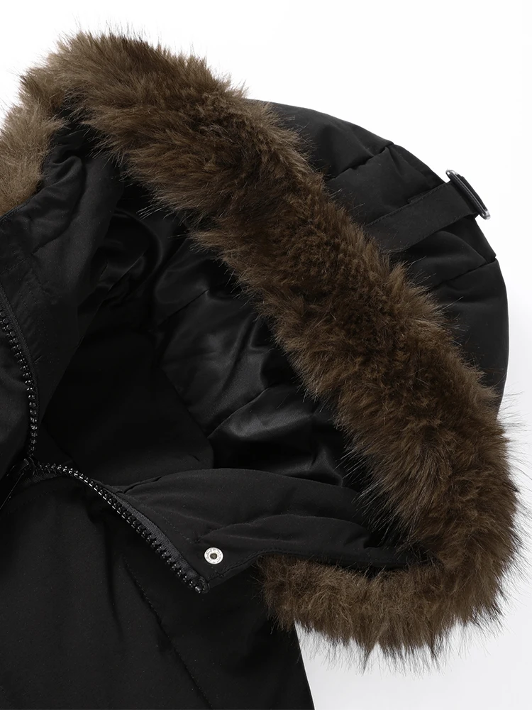 Gepolsterte Jacke mit Kapuze, Kunstpelzkragen, Damen, elegante Laterne, volle Ärmel, einreihige Tasche, gerüschte Wintermäntel, schicke Oberbekleidung – Detail 14