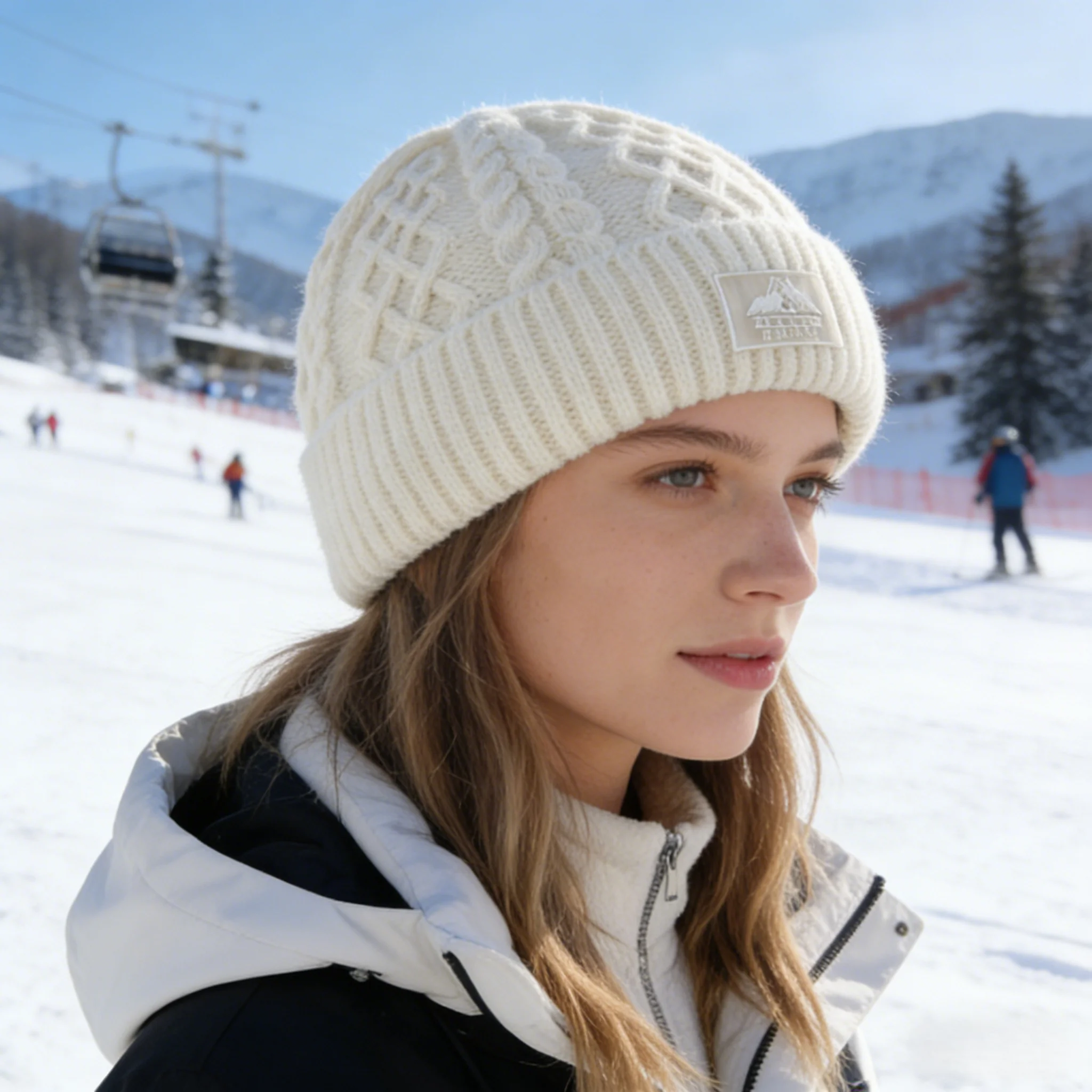 Neue Stil Unisex Warm Halten Winter Hut Plüsch Pelz Gefüttert Stilvolle Warme Kappe Beanie Hut Für Männer Frauen Outdoor Ski Sport Gestrickte hut – Detail 5