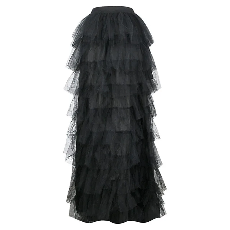 Women Black Mesh Skirt Gothic Steampunk Party Halloween Clothing Tuxedo Skirt 2
