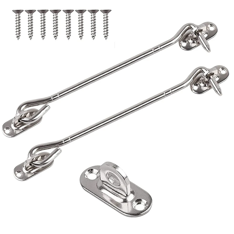 A68P-2 Pcs Stainless Steel Cabin Hook And Eye Latch With Screws-Heavy Duty Door Gate Latch For Shutter Shed Window