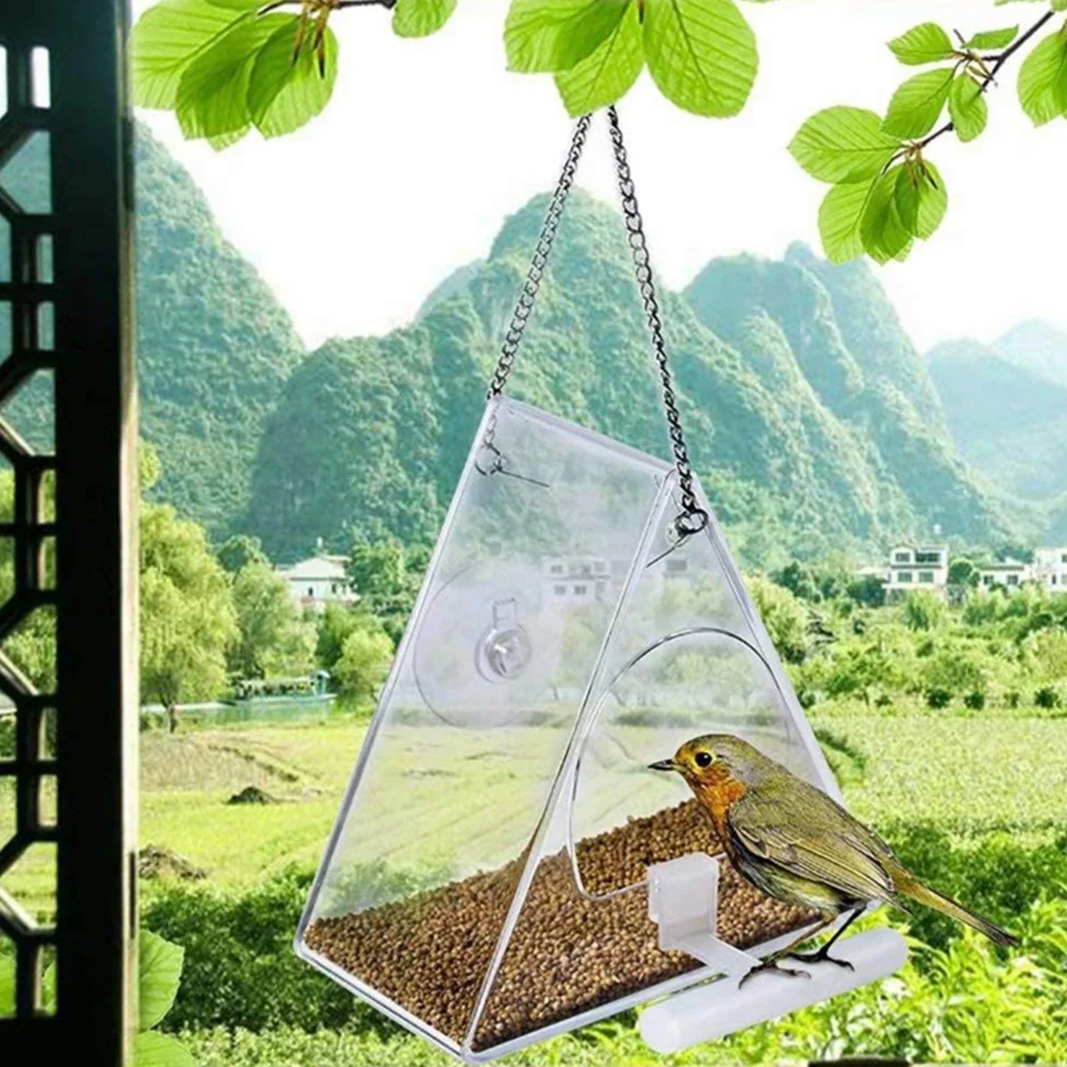 Acrylic Bird Feeder Hanging Seed Feeder Clear Wild Bird Seed Durable Window View Garden Outdoor Feeding Supplies