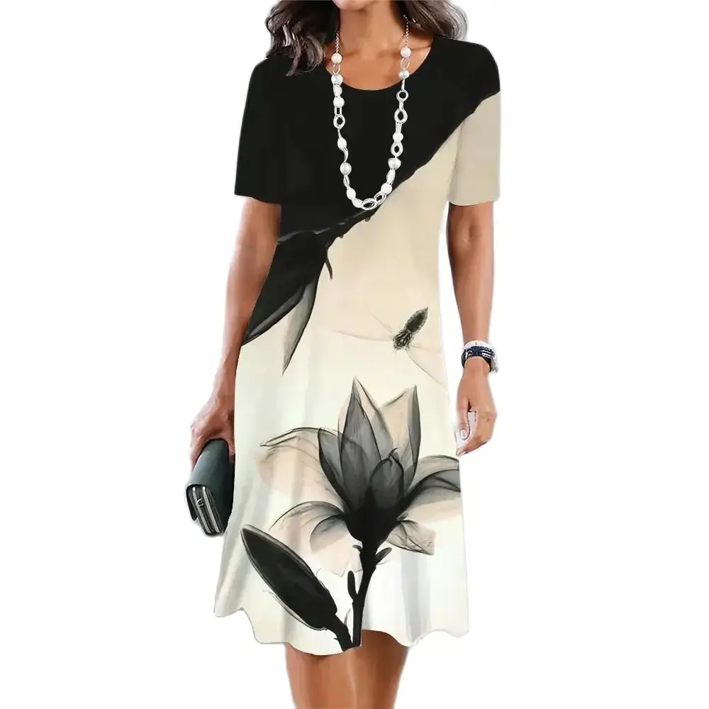 

Women Short Dress 3d Print Casual Short Sleeve O Neck Daily Midi Dress Loose 2023 Summer Fashion Female Dress Ladies Clothes