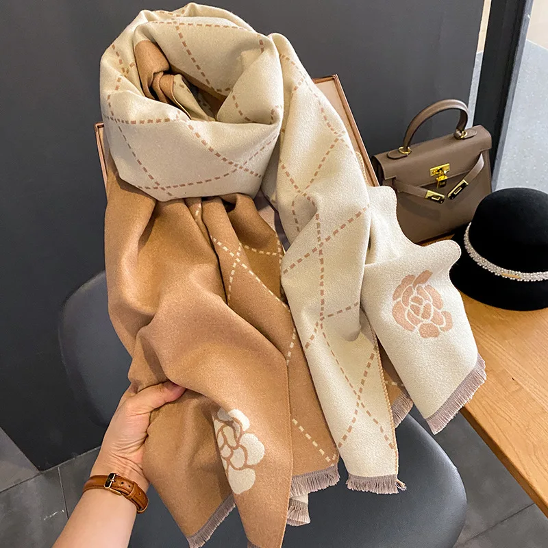 Stylish Scarf Ladies Luxury Shawl Warm 100% Cashmere Elk Classic Tassel Scarf Shawl Dual Purpose Warm Bib Shawl Scarf