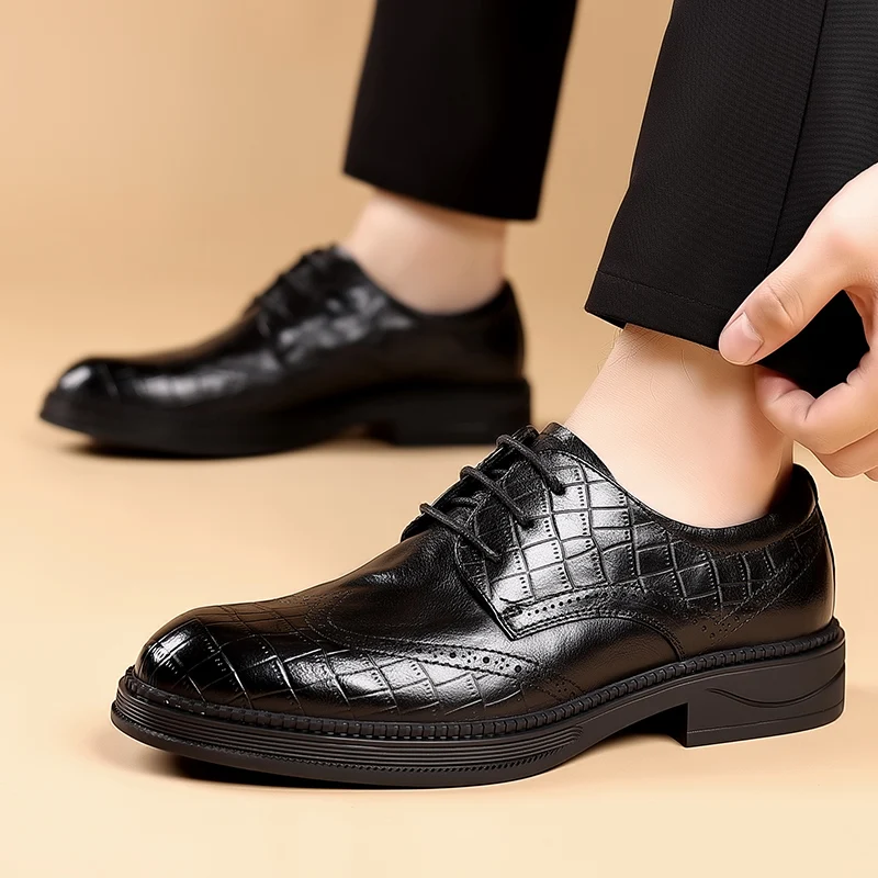 Brand Business Casual Leather Shoes Oxfords Shoes for Men Brown Black Business Lace-up Office Brogue Pointed Dress