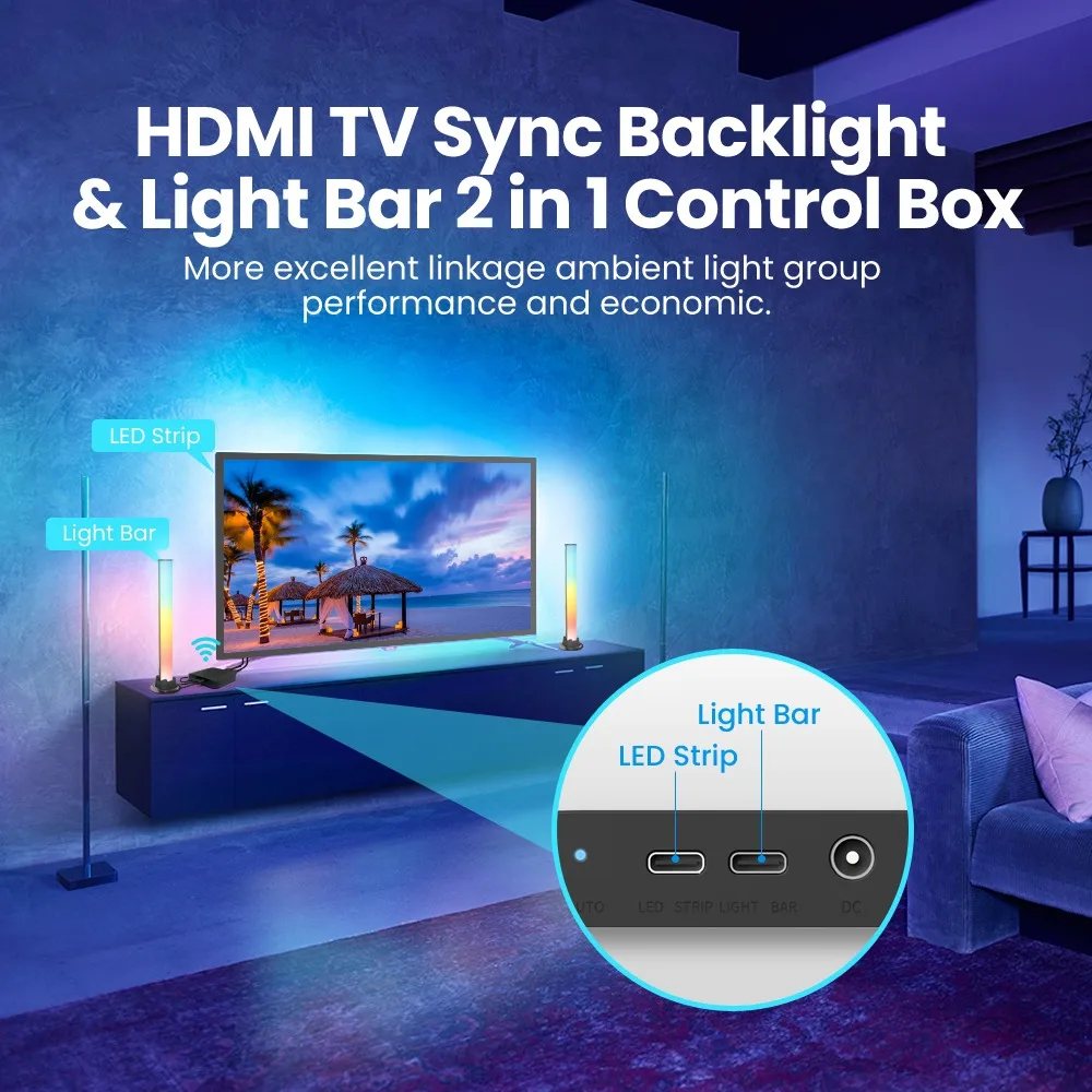 스마트 앰비언트 조명 TV 백라이트, 4K HDMI 2.0 싱크박스 LED 스트립 조명 키트, PC 화면, Tuya LED 테이프, 알렉사, 구글 홈용