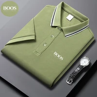 Polo d'été brodé en soie glacée pour hommes, T-Shirt à manches mi-longues, sans marquage, décontracté, fin et respirant 1