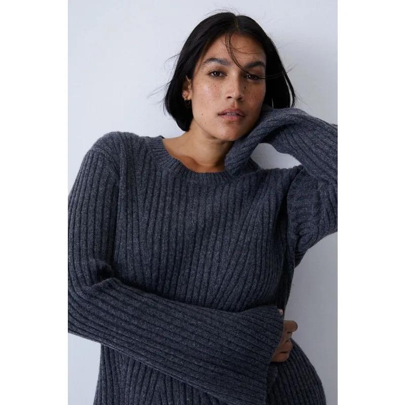 Hollow Out Ribbed Knitwear Mini Dress Female Sexy Loose High Waist Patchwork Party Dress Casual Elegant Knit Women Dress