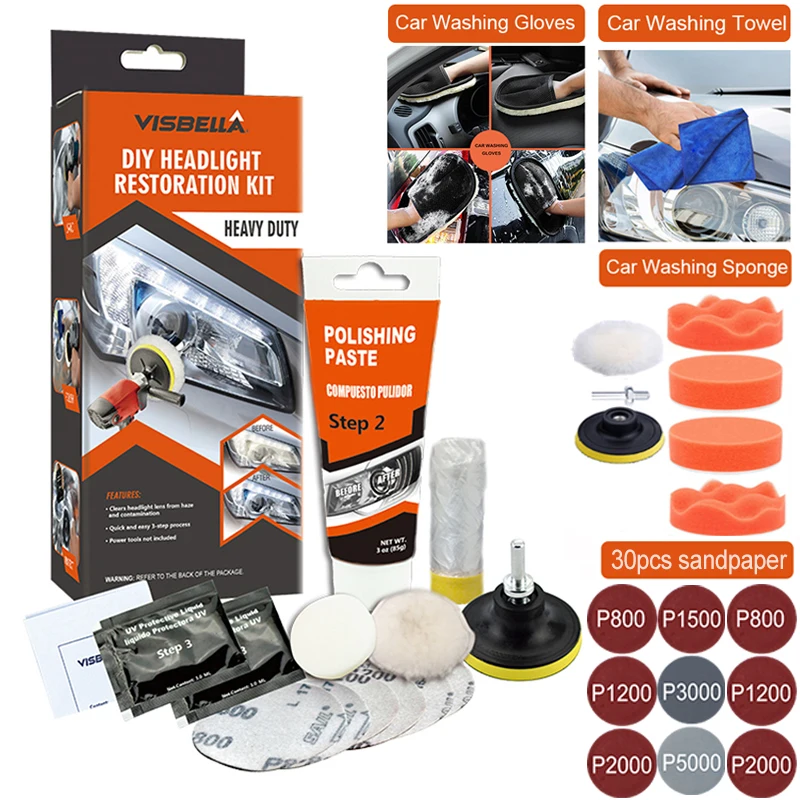 Car Headlight Polisher Restorer Polish For Headlights Restoration Kit Washer Chemical Polishing Kit Wax For Auto Headlamps