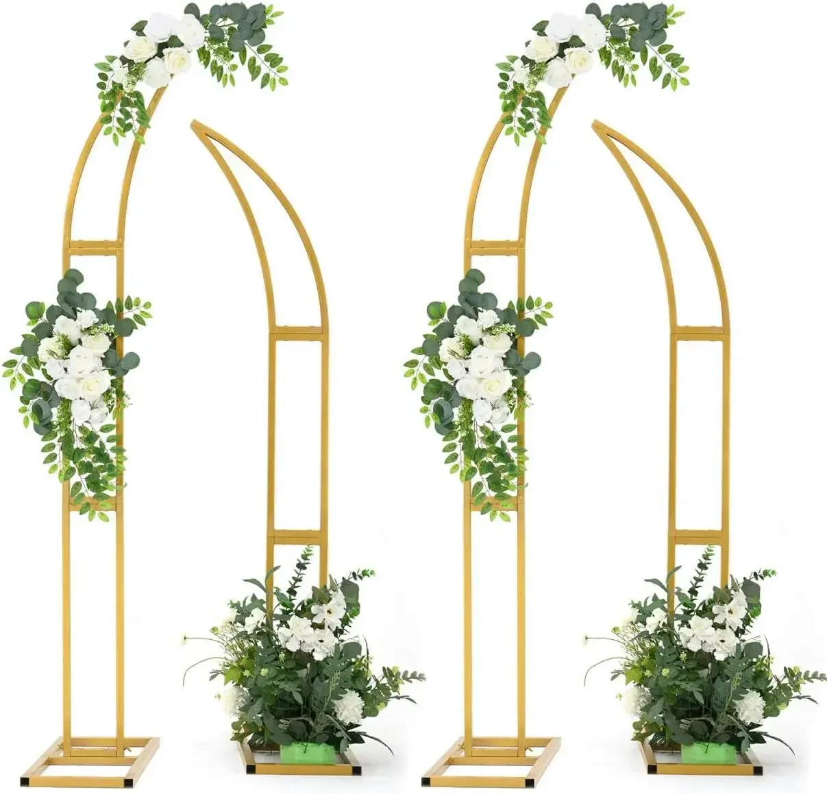 4pcs Curved Wedding Arch Balloon Backdrop Stand for Ceremony Birthday Party Metal Arch Stand (5.9ft 6.9ft)