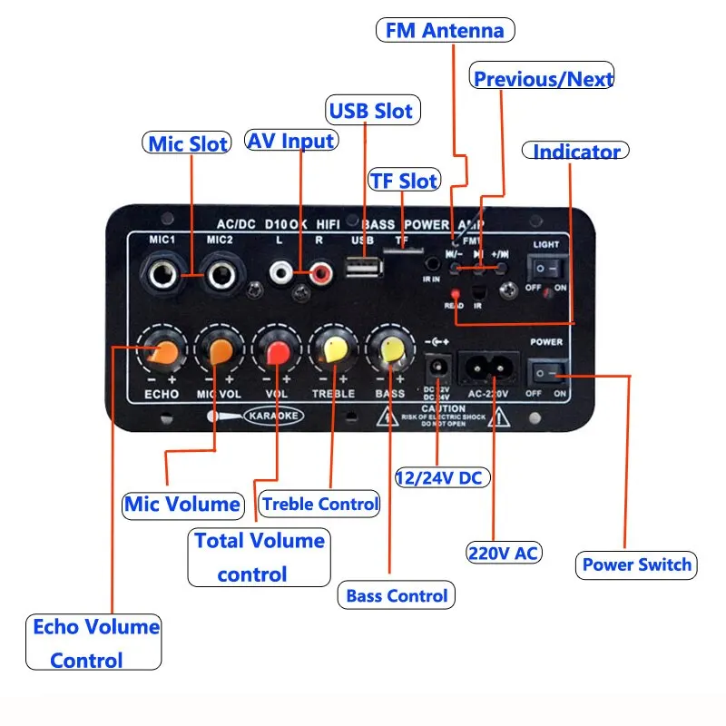 Bluetooth Audio Amplifier 220V 12V Digital Bluetooth Amplifier Board Subwoofer Dual Microphone Karaoke Amp Speaker Home Theater DIY Rechargable Version
