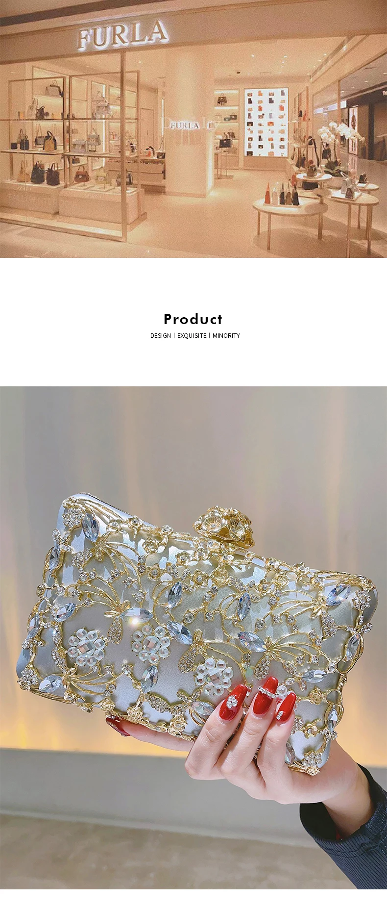 thumbnail image 2 of Soft Women Evening Bags Diamond Rhinestones Clutch... – Grandado 2 of 13