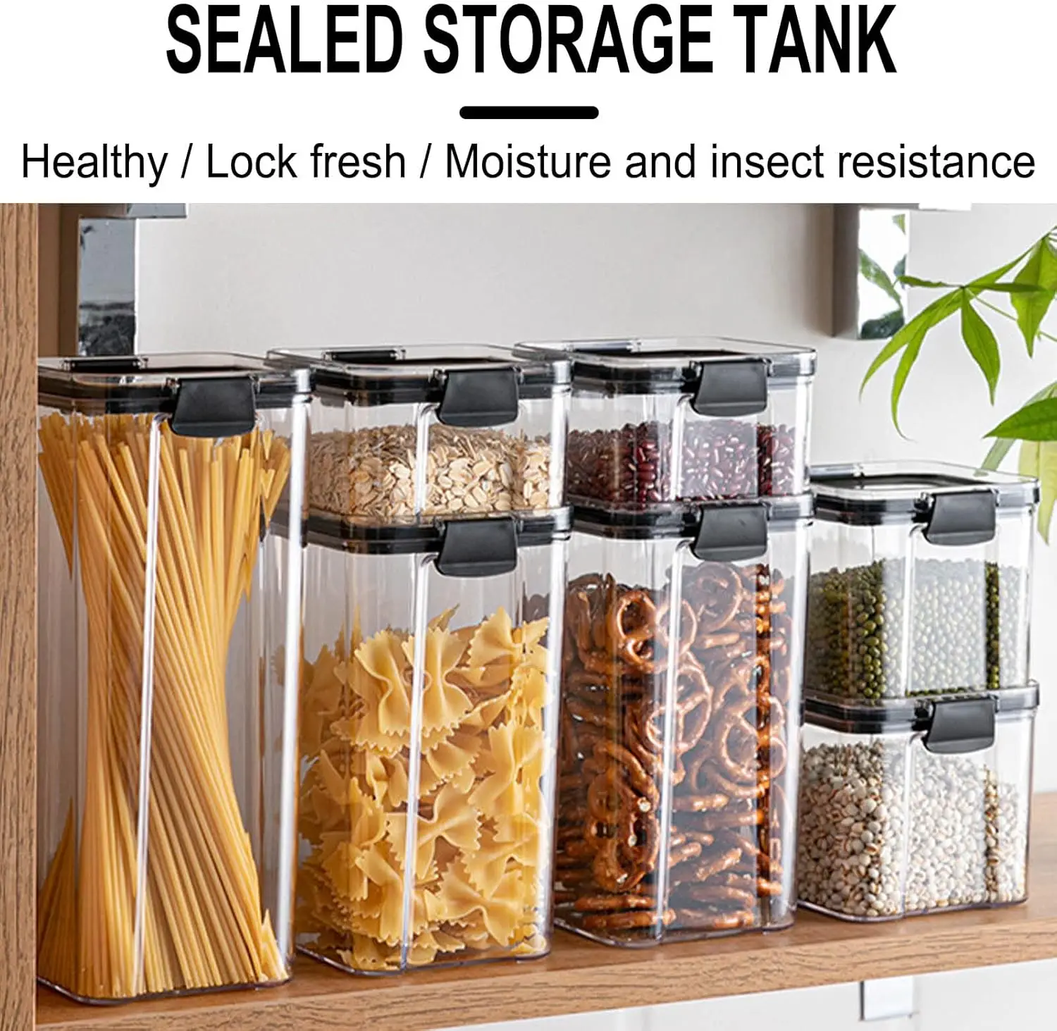 Airtight Food Container with-BPA Free Clear Plastic Kitchen and Pantry Organization Canisters with for Cereal, Dry Food Fl