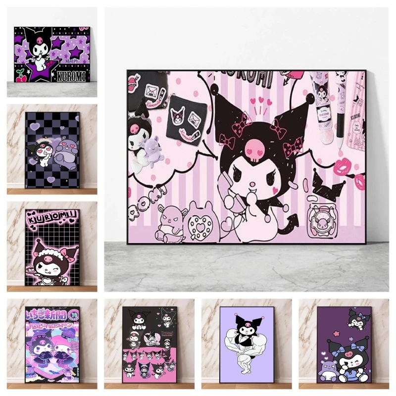 

Canvas Artwork Painting Sanrios Kuromi Picture Friends Gifts Poster Toys Decorative Modular Prints Modern Living Room