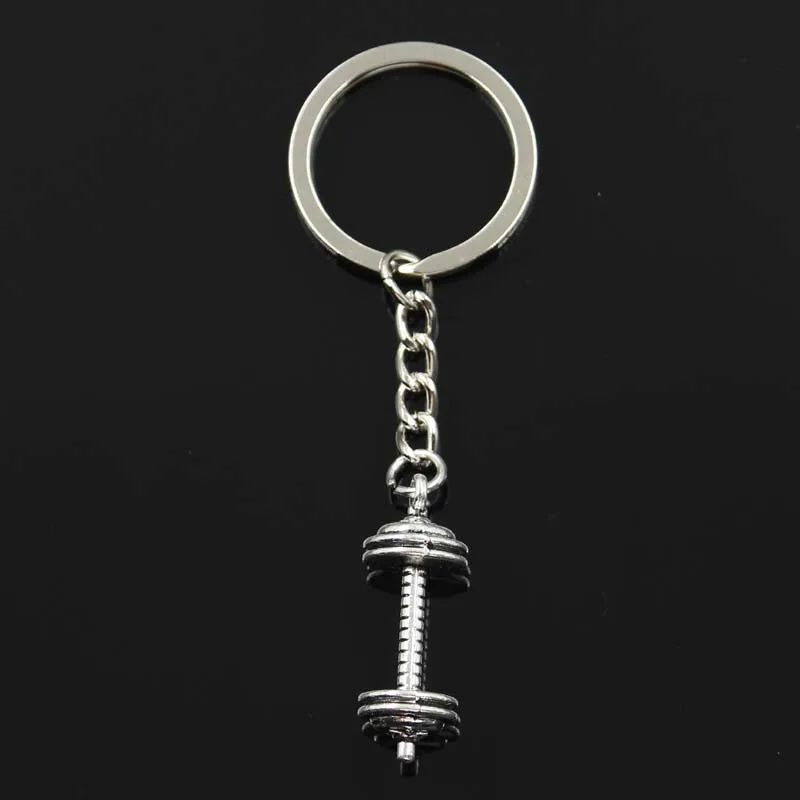 Neue Mode Schlüssel bund 34x12x12mm Fitness geräte Hantel Anhänger DIY Männer Silber Farbe Auto Schlüssel anhänger Ring Souvenir als Geschenk
