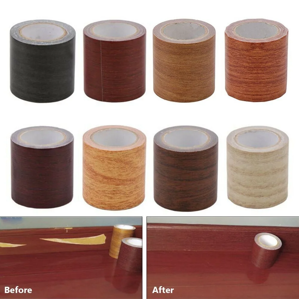 

5M/Roll Self-adhesive Furniture Repair Tape Wood Grain DIY Skirting Line Realistic Mildew-proof Wall Waist Line Home Decoration