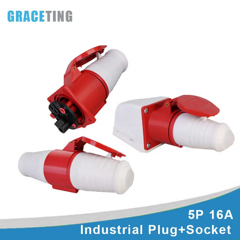 

1Set 16 AMP 5 Pin Industrial Site Plug & Socket IP44 Male/Female Industry Electrical Socket Connector 220-380V 240-415V~3P+N+E