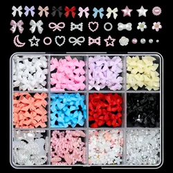 Elegant 3D Mixed Bowknot Pearl Heart Nail Charms & Resin Flower Rhinestones for DIY Nail Art Decorations (ZB132 - 1)