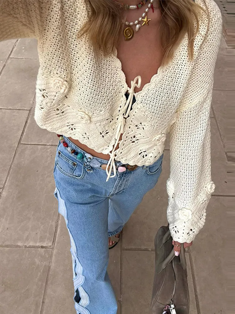 Y2k Fashion Hollow Out Female Jeans Chic Pockets Zipper Wide Leg Denim Pant Blue Lady Summer Streetwear 2026 New Commute 3