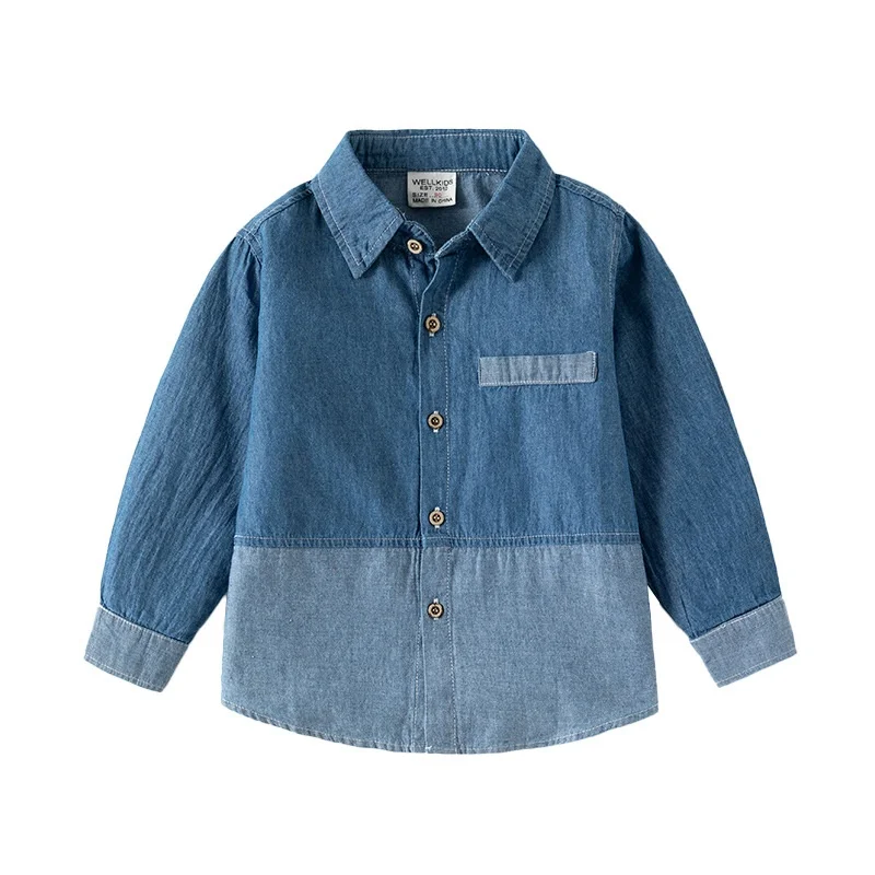 Spring Autumn Casual 2 3 4 5 6 8 Years New Turn-down Collar Cotton Long Sleeve Classic Patchwork Kids Baby Boys Denim Shirt