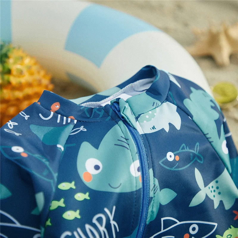 Suefunskry Baby Boys Rash Guard, Long Sleeve Zip-up Letter/Coconut Tree  Print Swimsuit Summer Swimwear