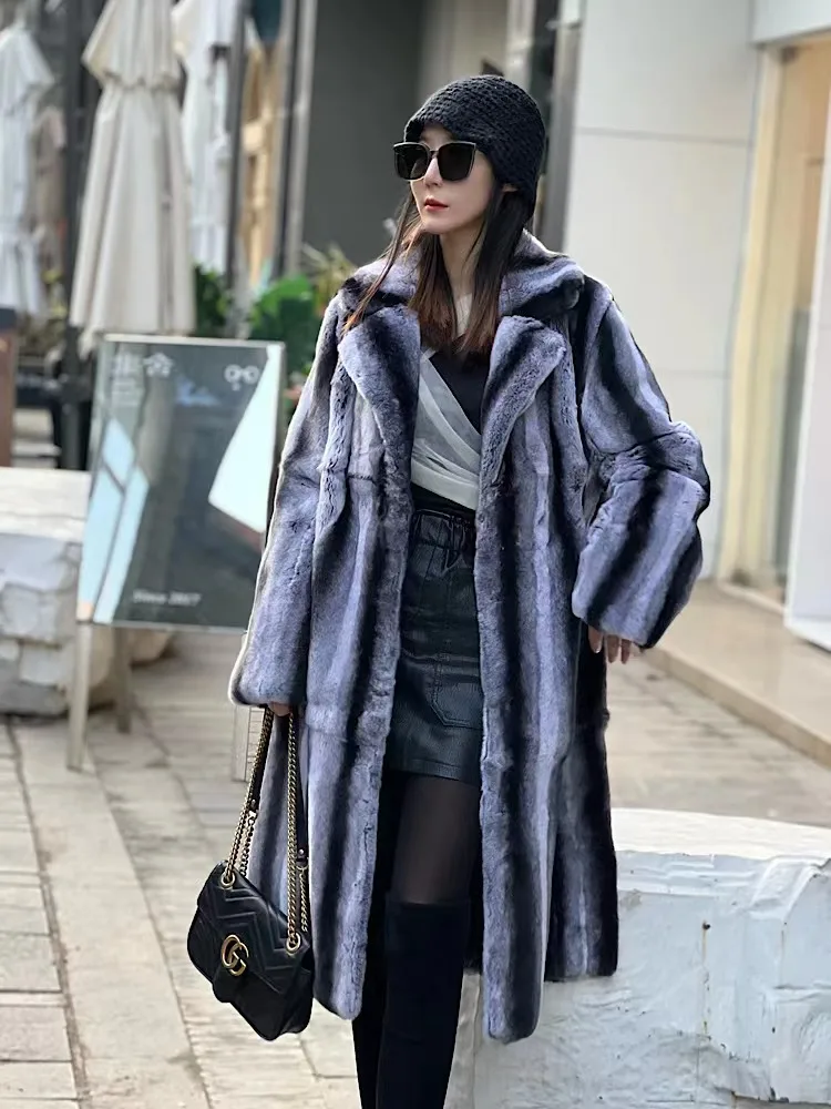 

Best Seller New Women's Long Autumn And Winter Warm Coat Luxury Real Rex Rabbit Fur Coats Europe And America Women Fur Jacket