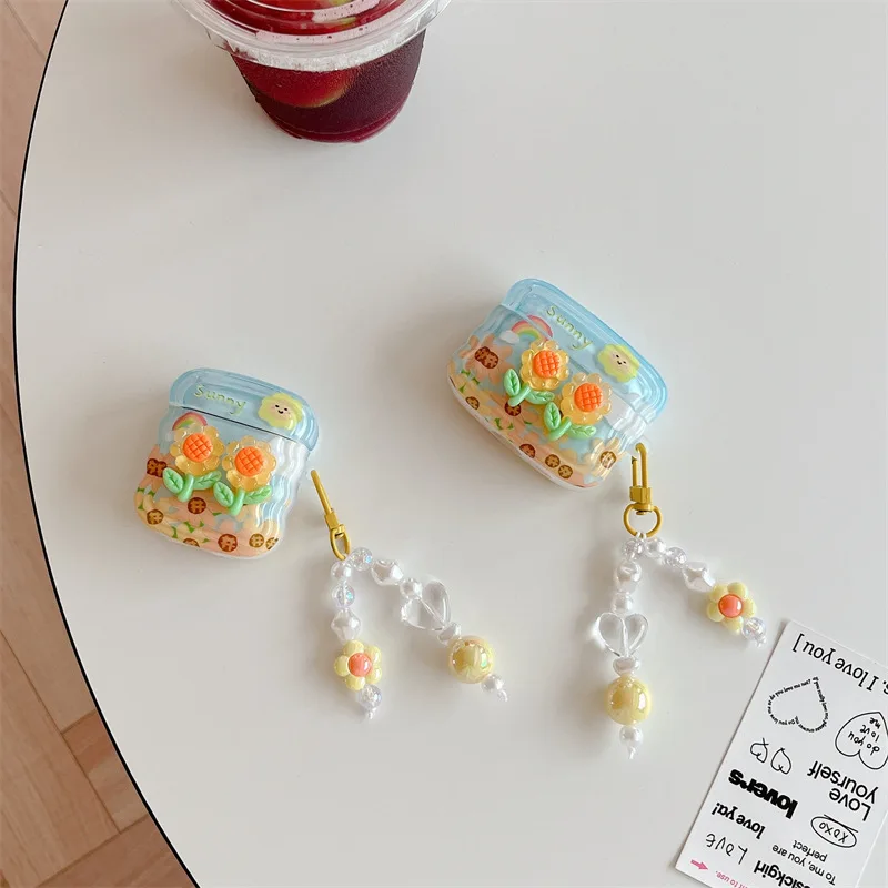 

Sunflowers+pendants For Apple AirPods 1 2 pro Bluetooth Headphone Cover 3rd Generation Silicone Soft Cover Protective Case