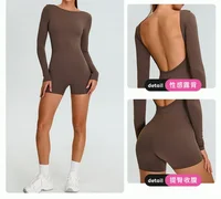 Long Sleeve Sexy Backless Sport Short Jumpsuit Women One Piece Outfit Tight Gym Rompers Workout Clothes Unitard Fitness Overalls - Image 3