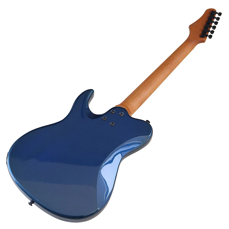 6 Strings Electric Guitar Metaillc Blue Solid Okoume Body 39 Inch High Glossy Guitar Canada Maple In Stock