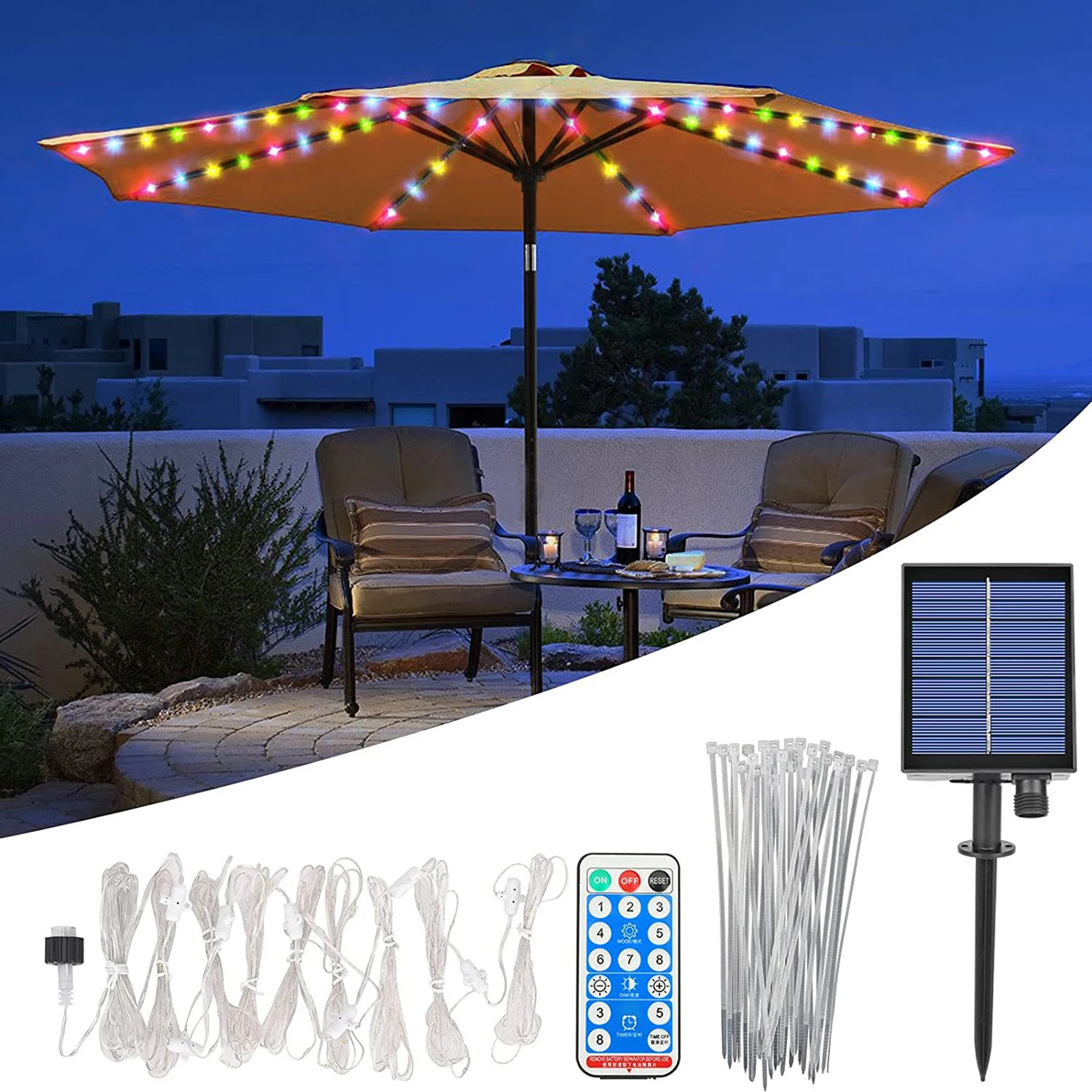 

Solar Patio Umbrella Lights String Lights 104 LED Garden Umbrella Light IP65 Waterproof Outdoor Garden Parasol Fairy String Lamp
