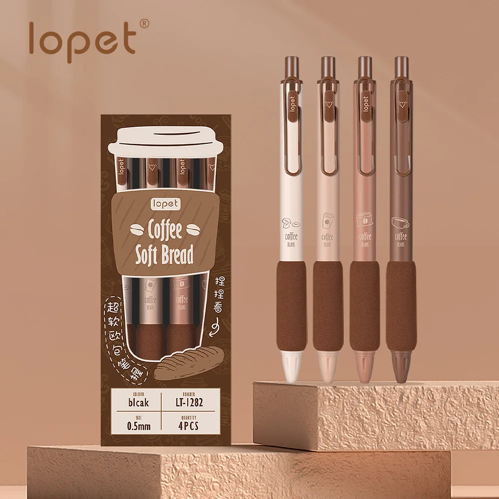 

Lopet 4pcs Gel Pen Set Coffee Soft Bread Cute boligrafo gel 0.5MM Black Ink Refills boligrafos kawaii Quick Dry Writing canetas