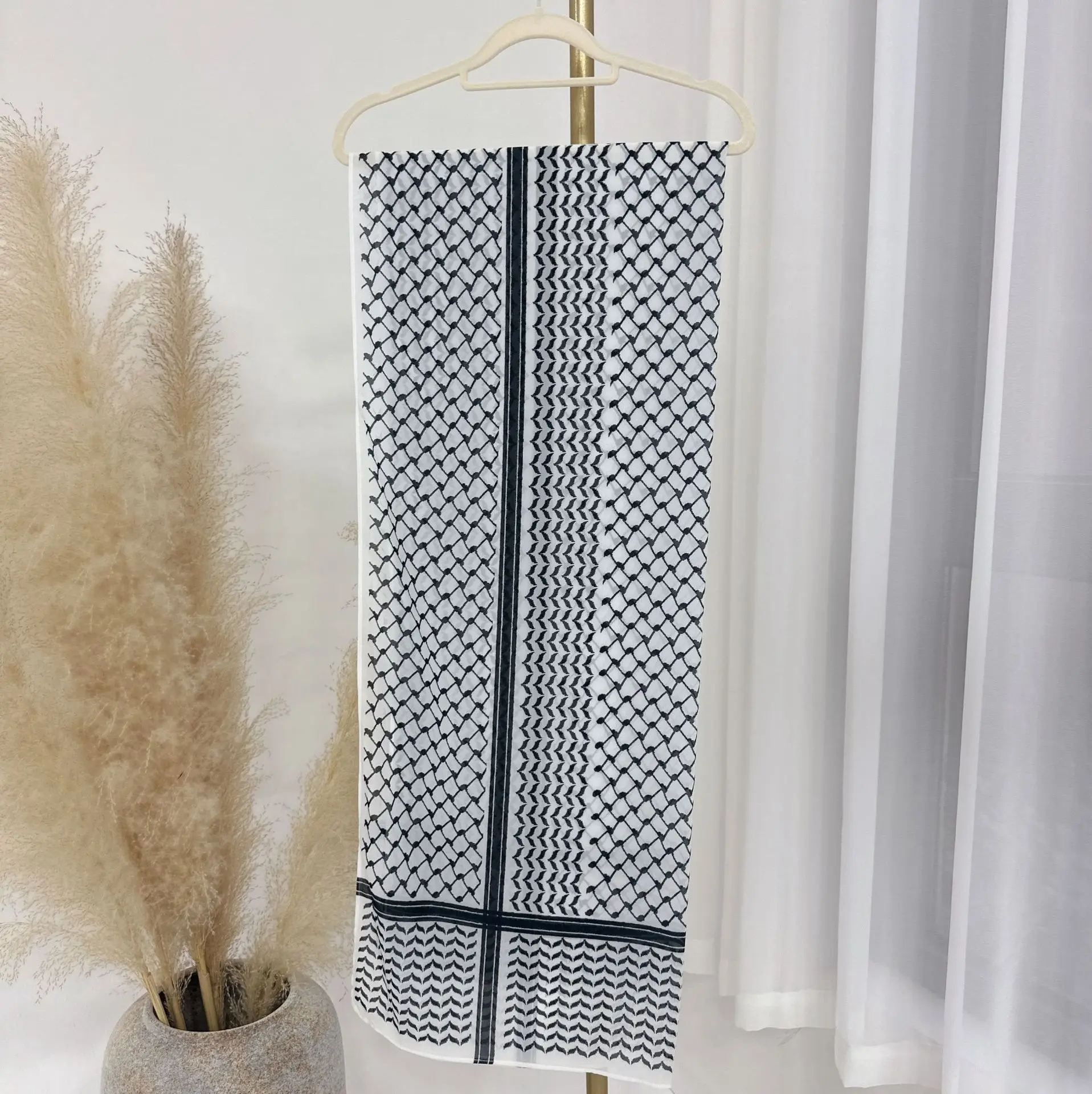 Eid Keffiyeh Hijab Scarf Palestinian Printed Chiffon Headscarf Long Hijabs for Woman Muslim Arab Turban Shawls Islamic Clothing