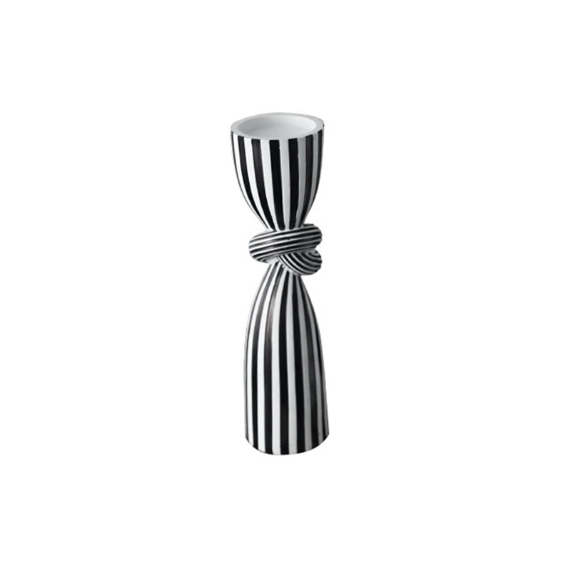 

Black And White Striped Twist Candlestick Resin Ornament Dining Table Decoration Irregular Candle Container Holder Stand