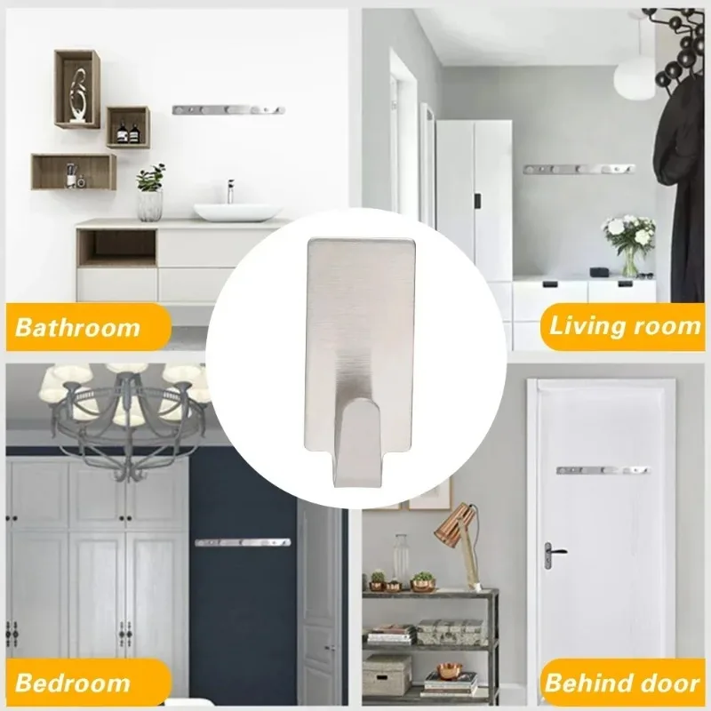 Self Adhesive Hook Stainless Steel Wall Hanger Bathroom Organizer Towel Rack Kitchen Holder Shelf
