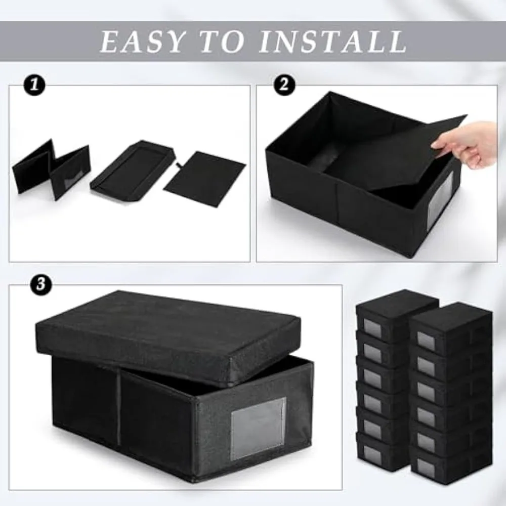 Qilery 12 Pack Fabric Photo Storage Box with Lid 11.2 x 4.5 x 7.8 Inch  Foldable Black Memory Box Collapsible Keepsake Storage - AliExpress