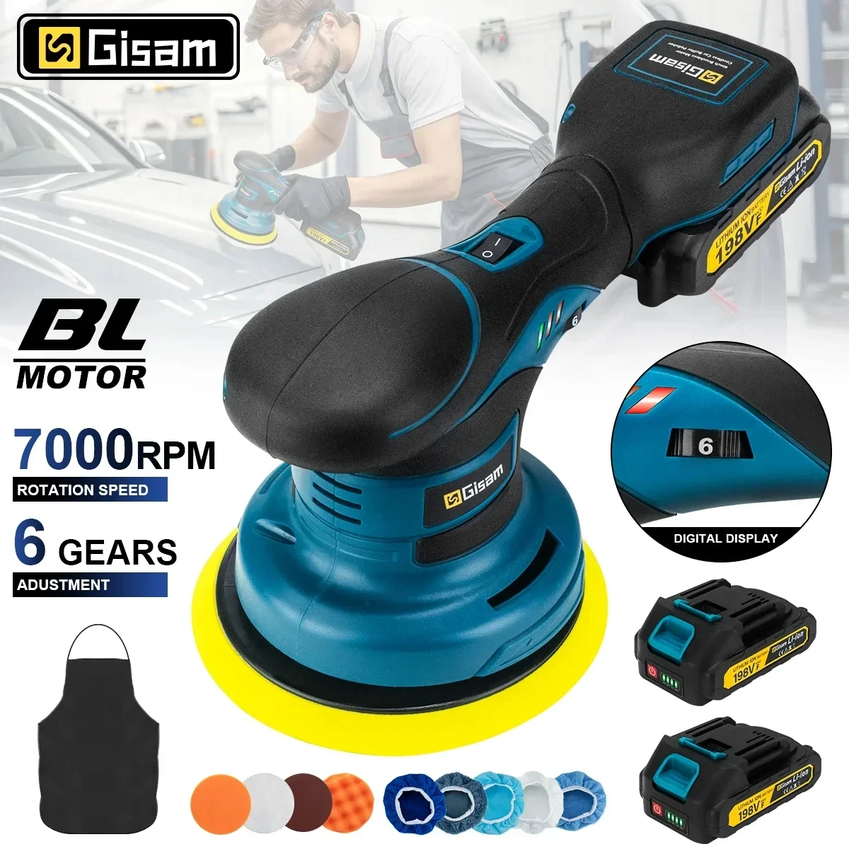 7000RPM 6Gear Brushless Cordless Car Polisher Electric Polish Machine Tool For Makita Battery Pin