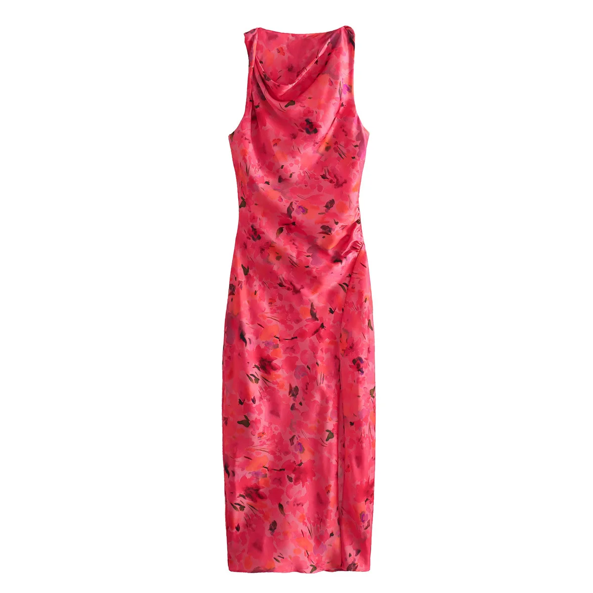 

Женское платье с цветочным принтом, атласное платье без рукавов в стиле ретро, весна 2024