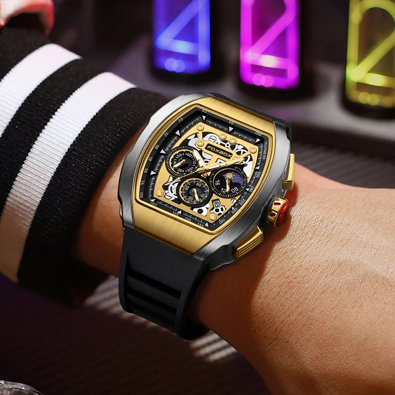 Relogio Masculino FOXBOX Men Watch LIGE Top Brand Luxury Military Square Watch Men Military Waterproof Quartz Watches For Men