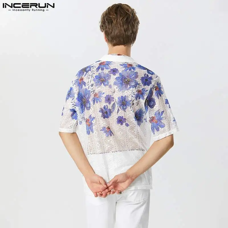 Stylish Well Fitting Men Tops INCERUN Fashione Lace Short Sleeved Shirts Casual Sightly Transparent Lon Seeved Shirts S-5XL 2023