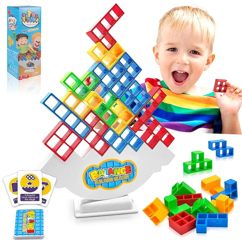 48 Pcs Tetra Tower Balance Stacking Blocks Game, Board Games for 2