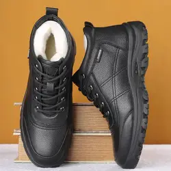 Men Boots Waterproof Winter Boots Men's Lightweight Hight Top Leather Casual Shoes No Slip Warm Snow Boots Plush Women Footwear